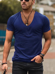 Herren-T-Shirt mit V-Ausschnitt und kurzen Ärmeln – Blau