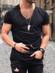 Herren-T-Shirt mit V-Ausschnitt und kurzen Ärmeln – Schwarz