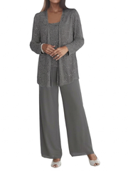 Damen Langarm-Set mit Pailletten – Grau