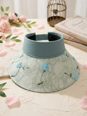 Faltbarer Strohhut mit Blumenakzent und UV-Schutz – Blau
