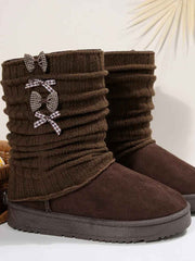 Hildrun | Damen Winterstiefel mit Strickschaft und Schleife – Braun