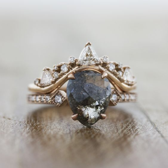 Vintage Naturstein Gold- und Silberring