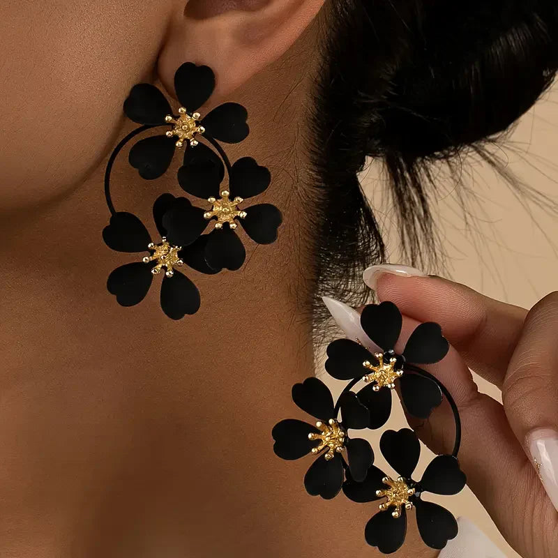 Vintage Schwarze Blume baumelnden Ohrringe