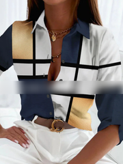 Clara | Plus Size Damen Bluse Geometrisch Modern Business – Gold