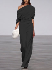 Emma | Damen Schicker One-Shoulder Frühlings-Jumpsuit – Schwarz