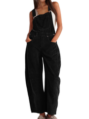Imogen | Damen Latzhose Overall mit Weitem Bein – Schwarz