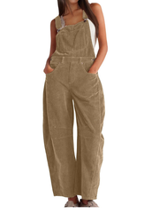 Imogen | Damen Latzhose Overall mit Weitem Bein – Braun
