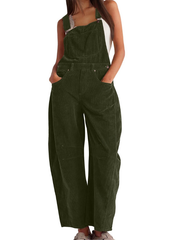 Imogen | Damen Latzhose Overall mit Weitem Bein – Olivgrün