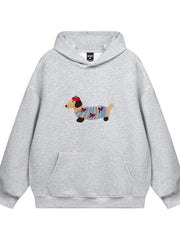 Damen Kapuzenpullover mit Hunde-Print – Oversize Hoodie in Hellgrau – Grau