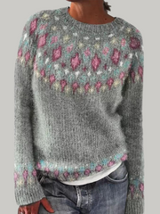 Irmela | Damen Strickpullover Nordisches Muster – Grau