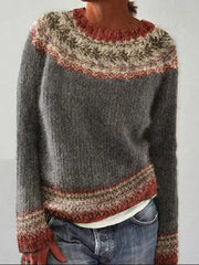 Irmela | Damen Strickpullover Nordisches Muster – Dunkelgrau