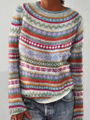 Irmela | Damen Strickpullover Nordisches Muster – Mehrfarbig