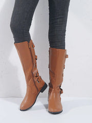 Isolde | Damen Kniehohe Stiefel mit Schnallen – Braun