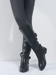 Isolde | Damen Kniehohe Stiefel mit Schnallen – Schwarz