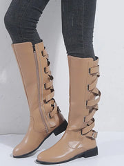 Isolde | Damen Kniehohe Stiefel mit Schnallen – Khaki