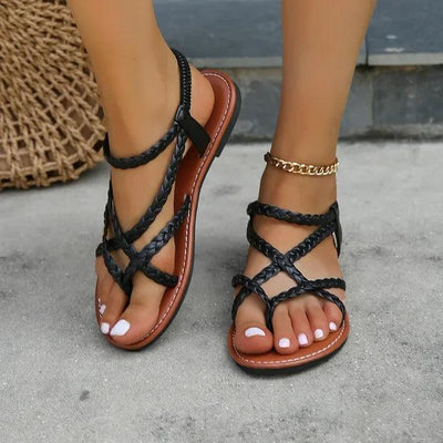 Geflochtene flache sandalen für damen