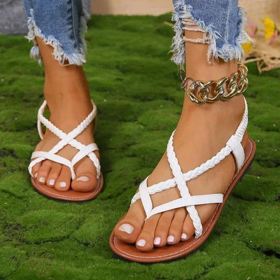 Geflochtene flache sandalen für damen