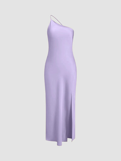 Langes Satinkleid mit Schlitz & offenem Rücken – Elegantes Abendkleid