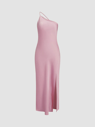 Langes Satinkleid mit Schlitz & offenem Rücken – Elegantes Abendkleid