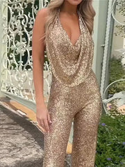 Jumpsuit Damen Elegant Festlich – Beige