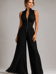 Jumpsuit Damen mit Weitem Bein und Blumenmuster – Schwarz