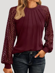 Kersti | Damen Spitzenbluse Langarm Rundhals – Bordeaux