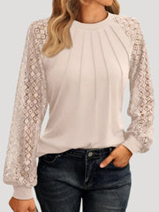 Kersti | Damen Spitzenbluse Langarm Rundhals – Beige