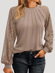 Kersti | Damen Spitzenbluse Langarm Rundhals – Braun