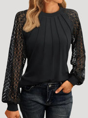 Kersti | Damen Spitzenbluse Langarm Rundhals – Schwarz