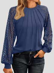 Kersti | Damen Spitzenbluse Langarm Rundhals – Blau