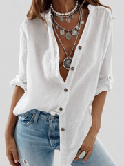 Leonora | Damen Hemdbluse Langarm Button-Down – Weiß