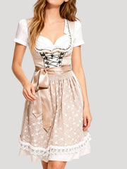 Liesel | Damen Dirndl Oktoberfest Set mit Schürze – Beige/Weiß