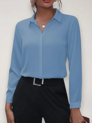 Marie | Damen Frühjahrs Bürobluse mit Knopfleiste – Hellblau