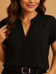 Damenbluse aus Chiffon mit langen Ärmeln – Schwarz