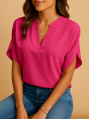 Damen-Satinbluse mit Knöpfen und langen Ärmeln – Rosa