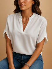 Damen-Satinbluse mit Knöpfen und langen Ärmeln – Weiß
