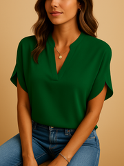 Damen-Satinbluse mit Knöpfen und langen Ärmeln – Grün