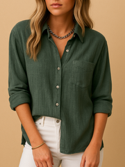 Damen-Hemdbluse mit Knöpfen und Taschen – Militärgrün