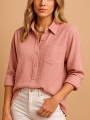Damen-Hemdbluse mit Knöpfen und Taschen – Rosa