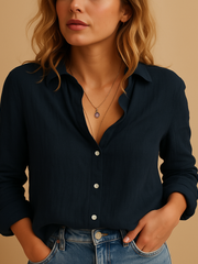 Lässige Langarmbluse für Damen – Schwarz