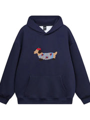 Damen Kapuzenpullover mit Hunde-Print – Oversize Hoodie in Hellgrau – Marineblau