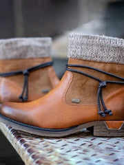 Damen Strick-Stulpen-Ankle Boots mit Schnürung – Braun