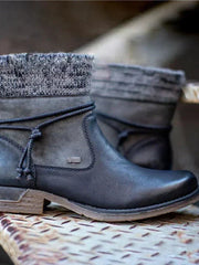 Damen Strick-Stulpen-Ankle Boots mit Schnürung – Schwarz