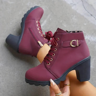 Lässige stiefel mit reißverschluss und absatz für damen