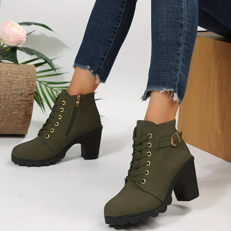 Lässige stiefel mit reißverschluss und absatz für damen