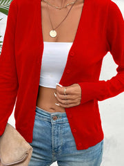 Malmke | Damen Strickjacke V-Ausschnitt Grün – Rot