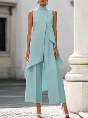 Eljiana | Ärmelloser Damen-Jumpsuit mit weitem Bein – Himmelblau