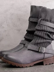 Marvina | Damen Winterstiefel Strickschaft Blockabsatz – Grau