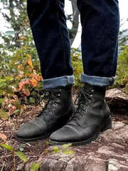 Oscar | Klassische Leder-Schnürstiefeletten mit Cap-Toe – Schwarz