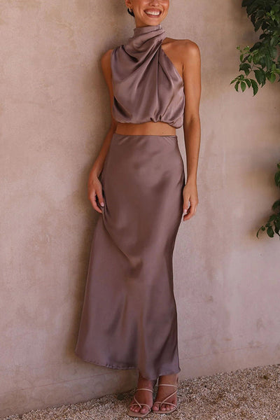 Elegantes Satin-Zweiteiler-Set – Neckholder-Top & Maxi-Rock